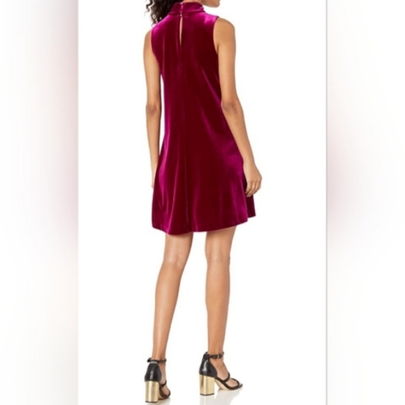 Slvls MockNeck Velvet Burnout Midi TrapezeDress Fuchsia - Picture 2 of 16